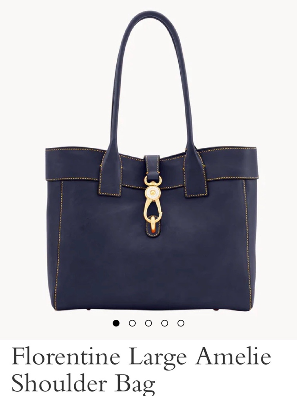 Dooney and Burke Florentine Large Amelia Navy Leather Tote Gold Hook Closure
